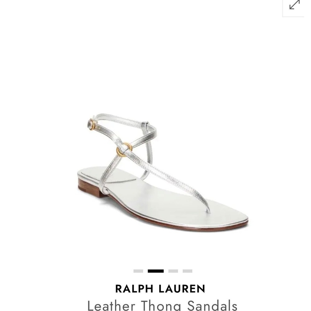 Polo Ralph Lauren Leather Thong Sandals 9.5 Silver Good Metallic T-Strap Flat